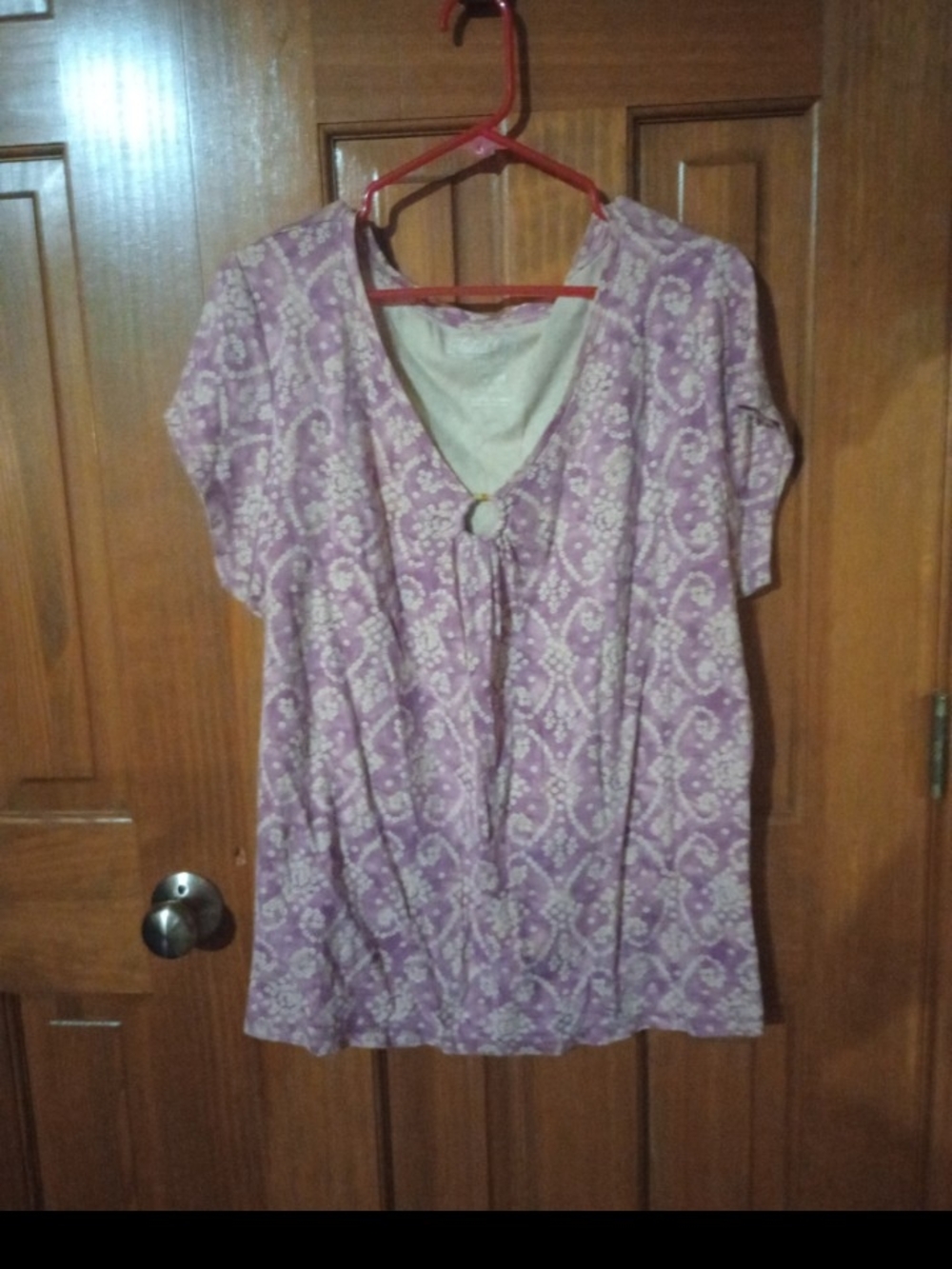 Faded Glory Lavender Paisley V-Neck Tie Front Tunic